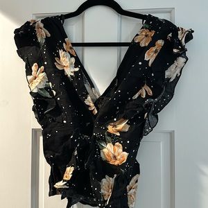 Mink Pink Black Floral Top with Sinched waist Size S